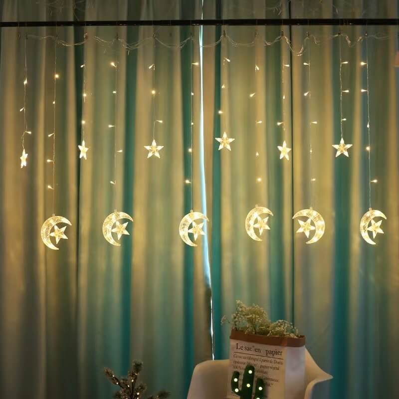 StarLuma SolarCurtain Lichterkette | LED Mond- & Sternendekor | Outdoor Weihnachtsbeleuchtung | Warmweiß oder Farbig