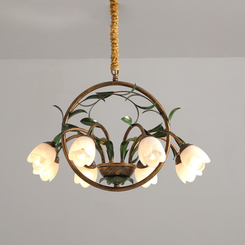 LuxeArc Kronleuchter im Art-Deco-Stil | 6/8 Lichter | Eisen & Kristallglas-Tulpen | Elegantes Design für Wohnzimmer
