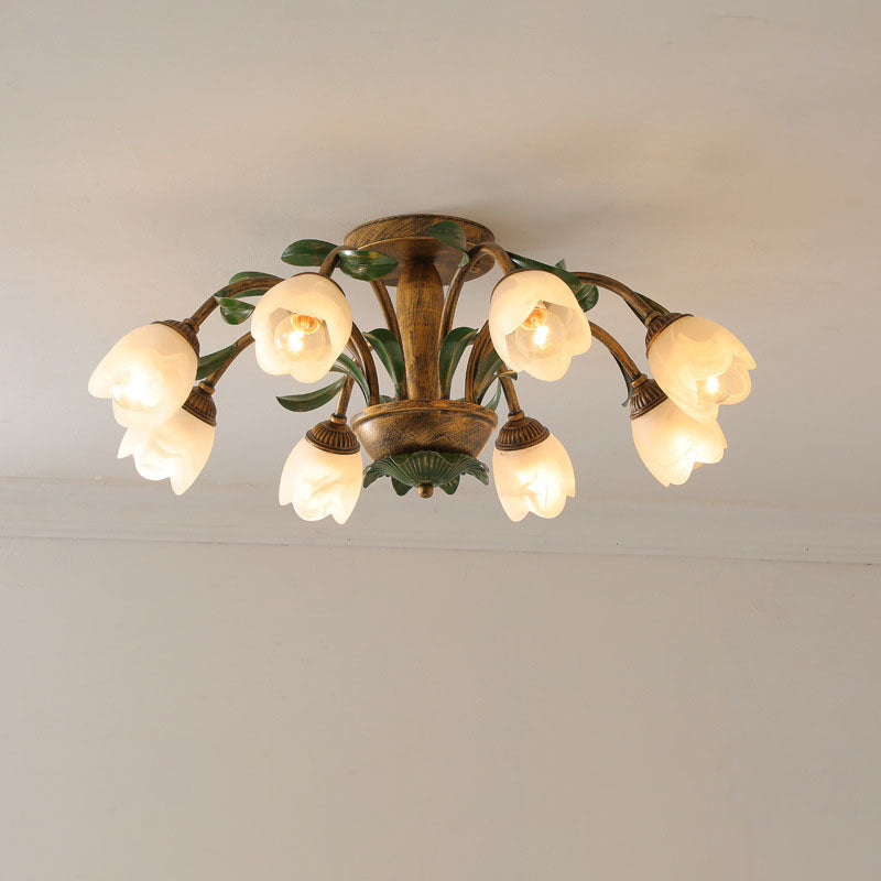 LuminBloss Rustikale Deckenleuchte | Blumen-Design aus Eisen & Glas | 6/8/10 Flammen | Für Wohnzimmer & Essbereich