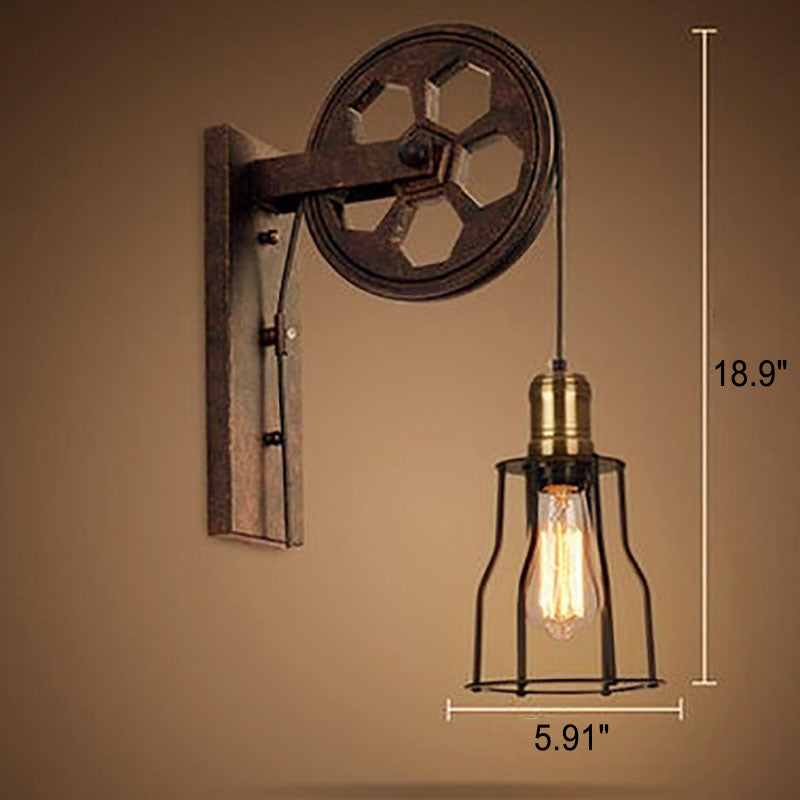 PulleyLux Vintage Industrielle Wandlampe | Mit Seilzug | 1-flammig | Retro Design