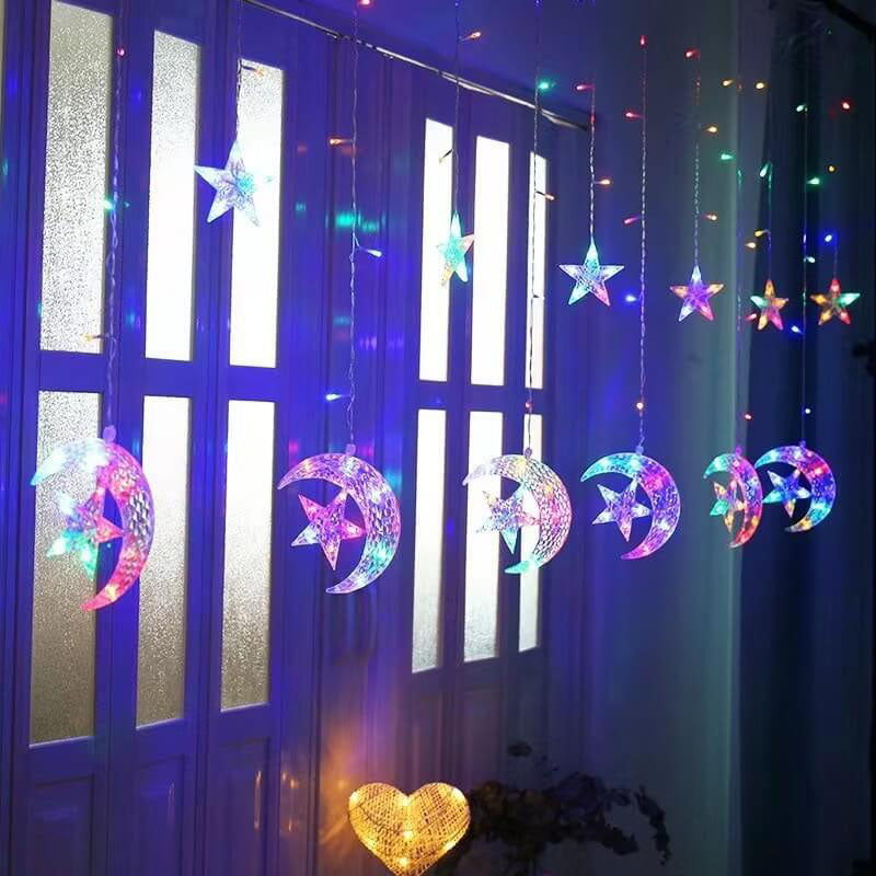 StarLuma SolarCurtain Lichterkette | LED Mond- & Sternendekor | Outdoor Weihnachtsbeleuchtung | Warmweiß oder Farbig