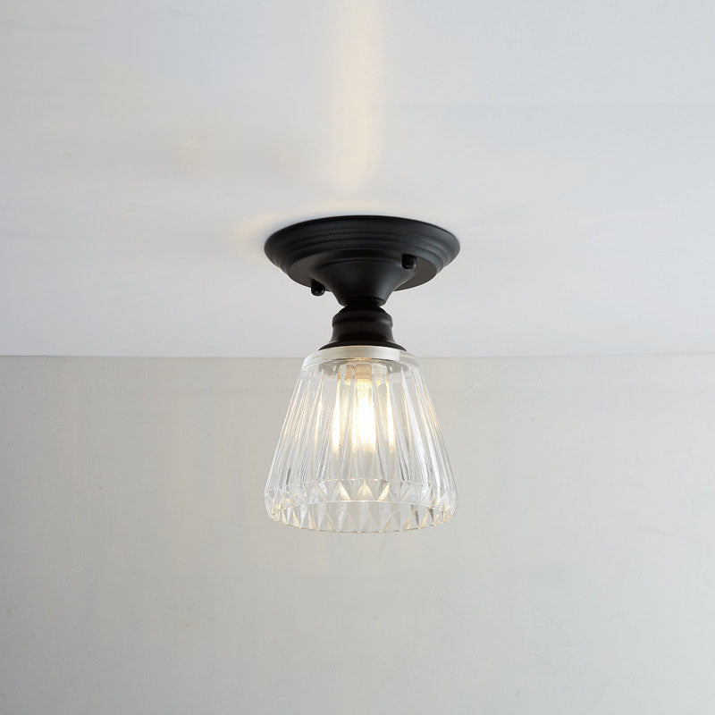 AuroraBloom Nordic Vintage LED-Deckenleuchte | Glasblumen-Design | Rund | Geometrisches Muster | Halbeinbau