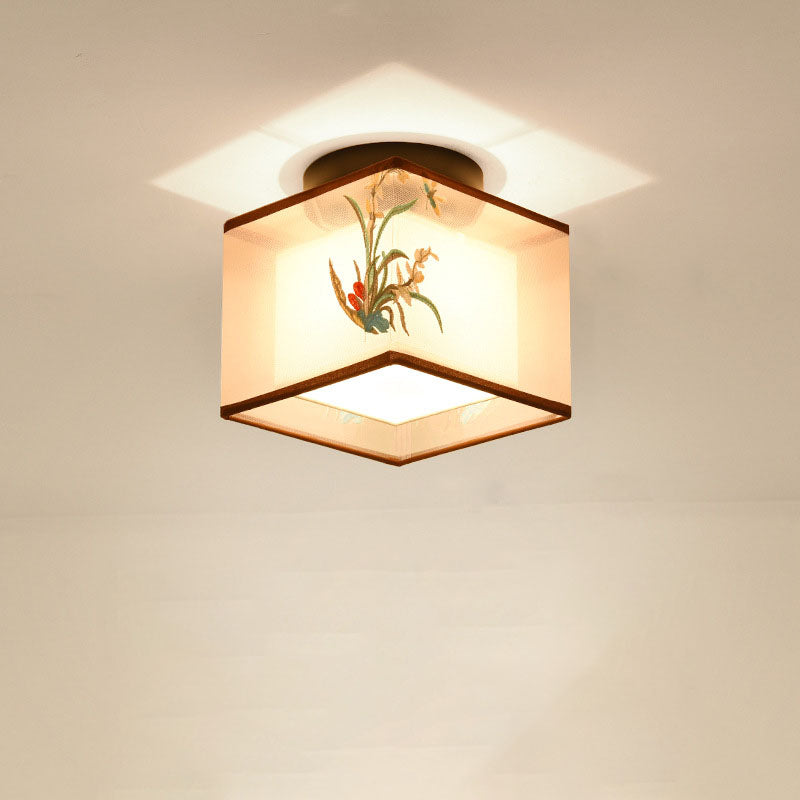Zhenhua Deckenleuchte | Traditionelles Design | Quadratischer Stoffschirm | Semi-Flush-Montage | Beleuchtung für Flur