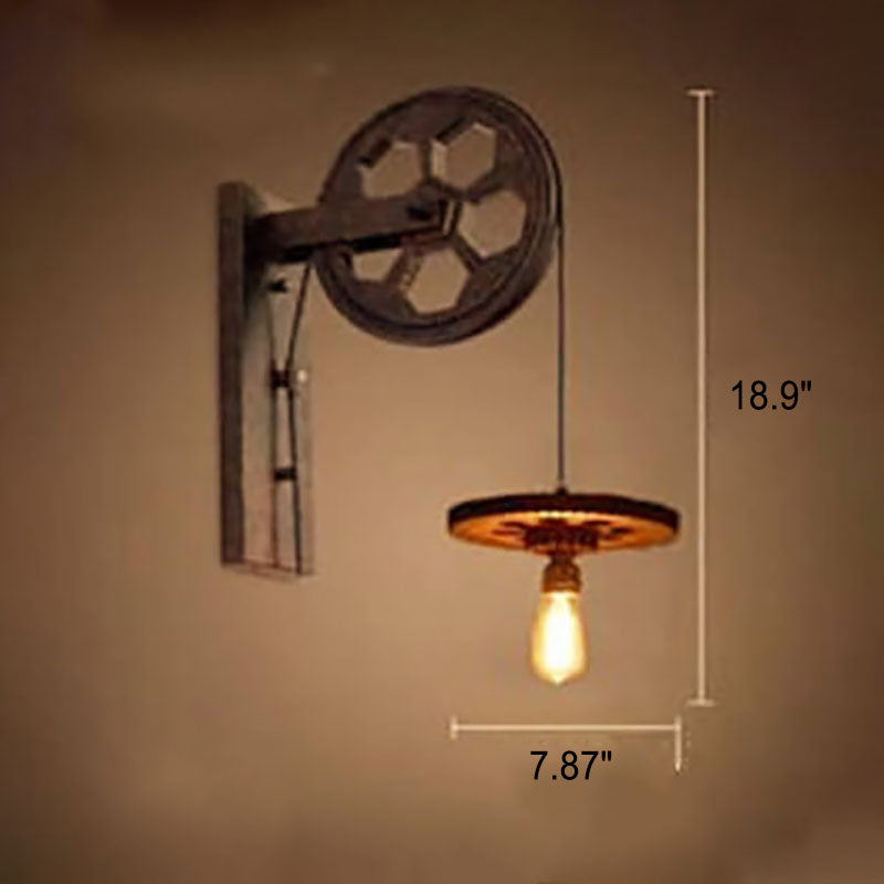 PulleyLux Vintage Industrielle Wandlampe | Mit Seilzug | 1-flammig | Retro Design