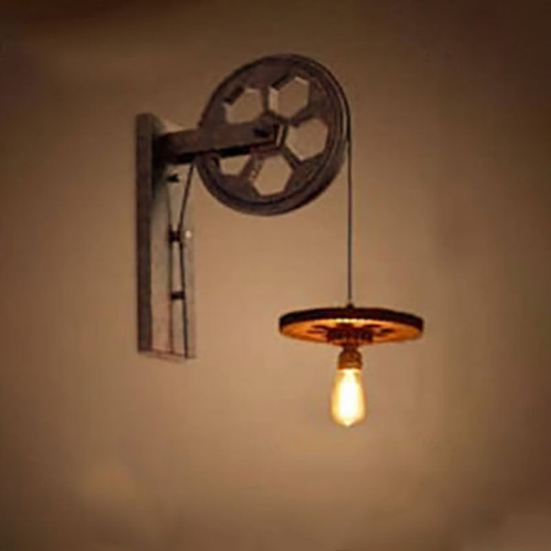 PulleyLux Vintage Industrielle Wandlampe | Mit Seilzug | 1-flammig | Retro Design