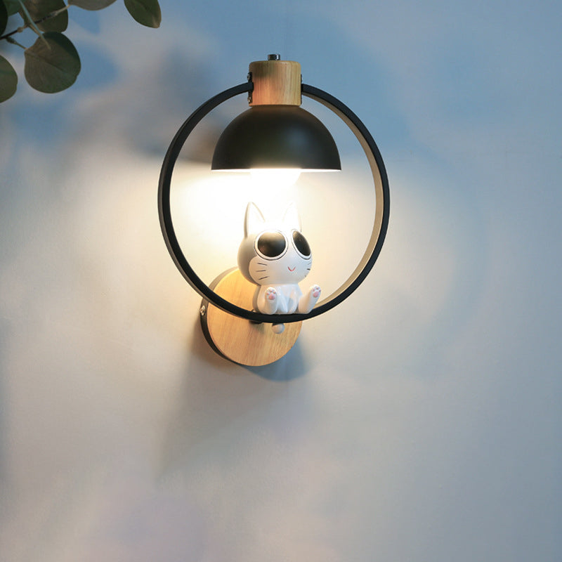 MeowBright Cartoon Katzen-Wandleuchte | Nordisches Design | Holz & Eisen | Stimmungsvolles Licht für Schlafzimmer