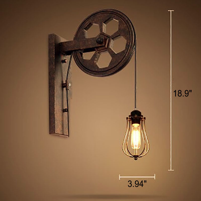PulleyLux Vintage Industrielle Wandlampe | Mit Seilzug | 1-flammig | Retro Design