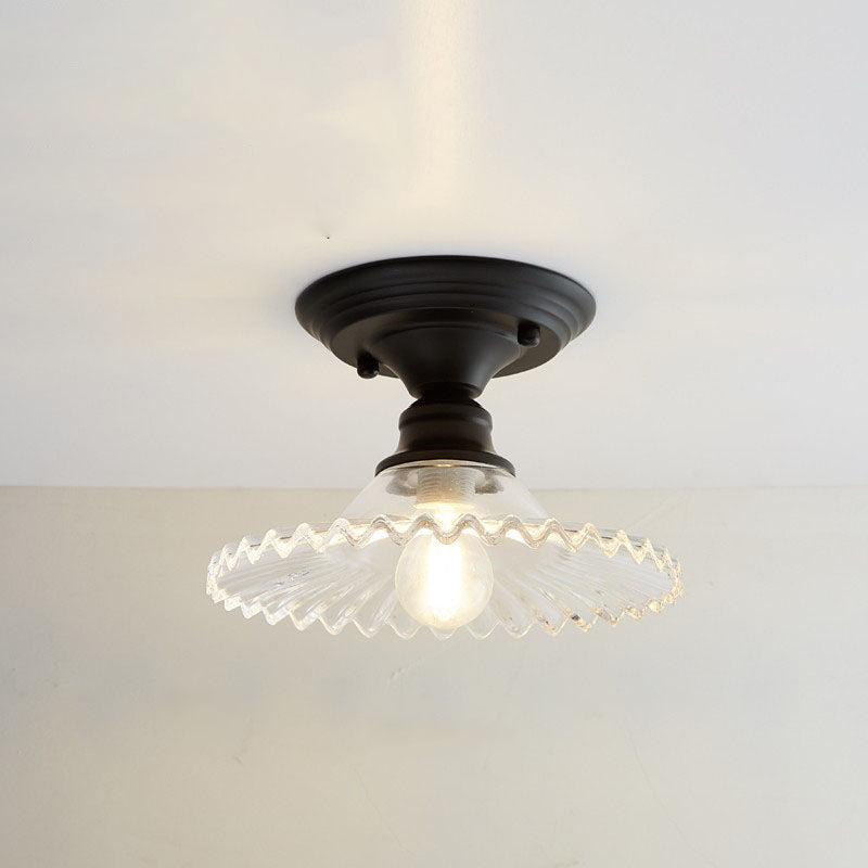 AuroraBloom Nordic Vintage LED-Deckenleuchte | Glasblumen-Design | Rund | Geometrisches Muster | Halbeinbau