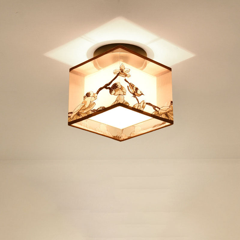 Zhenhua Deckenleuchte | Traditionelles Design | Quadratischer Stoffschirm | Semi-Flush-Montage | Beleuchtung für Flur