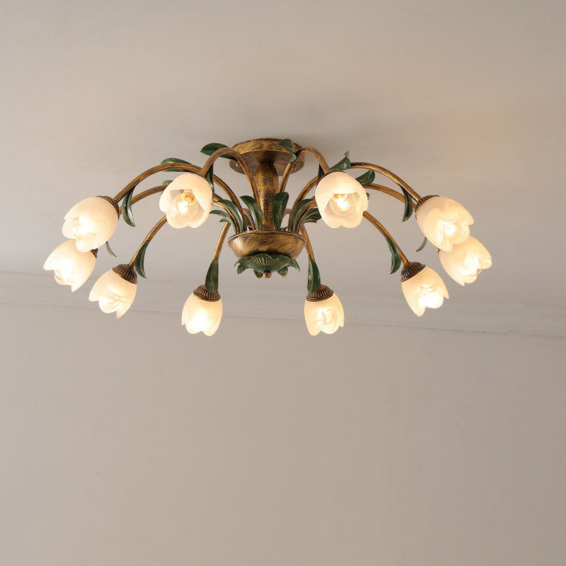 LuminBloss Rustikale Deckenleuchte | Blumen-Design aus Eisen & Glas | 6/8/10 Flammen | Für Wohnzimmer & Essbereich