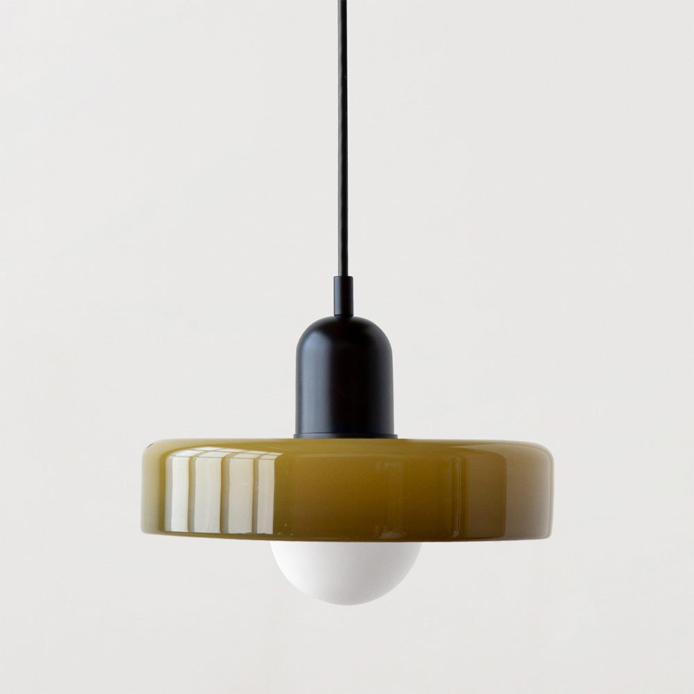 BauArt Pendelleuchte aus farbigem Glas | Elegante Hängeleuchte im Bauhaus-Stil | Designlampe für Wohnzimmer & Esszimmer