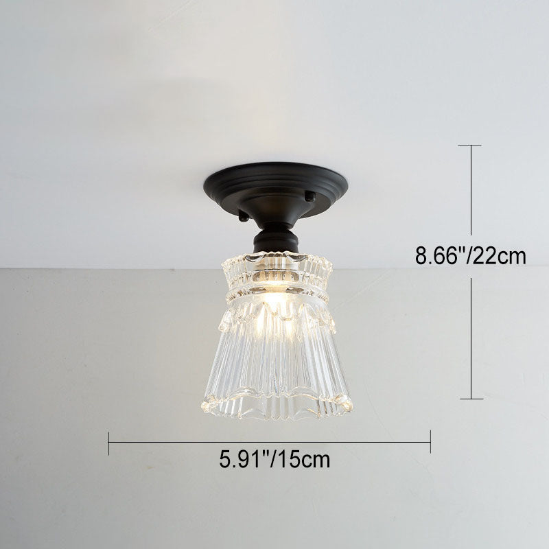 AuroraBloom Nordic Vintage LED-Deckenleuchte | Glasblumen-Design | Rund | Geometrisches Muster | Halbeinbau