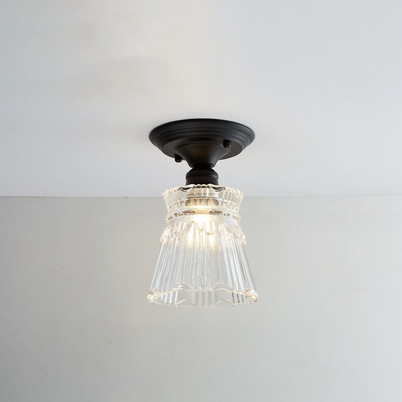 AuroraBloom Nordic Vintage LED-Deckenleuchte | Glasblumen-Design | Rund | Geometrisches Muster | Halbeinbau