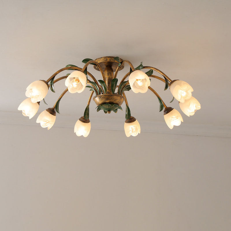 LuminBloss Rustikale Deckenleuchte | Blumen-Design aus Eisen & Glas | 6/8/10 Flammen | Für Wohnzimmer & Essbereich