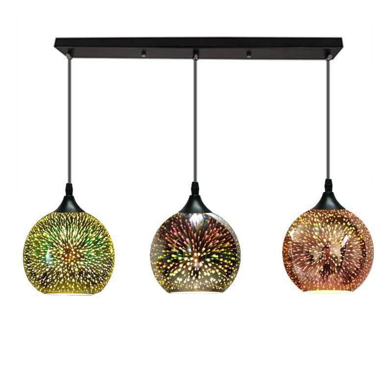 ElysianSpark 3D Creative LED Kronleuchter | 2/3 Lichter | Feuerwerksglas-Dome | Modernes Design | Stimmungslicht für Zuhause