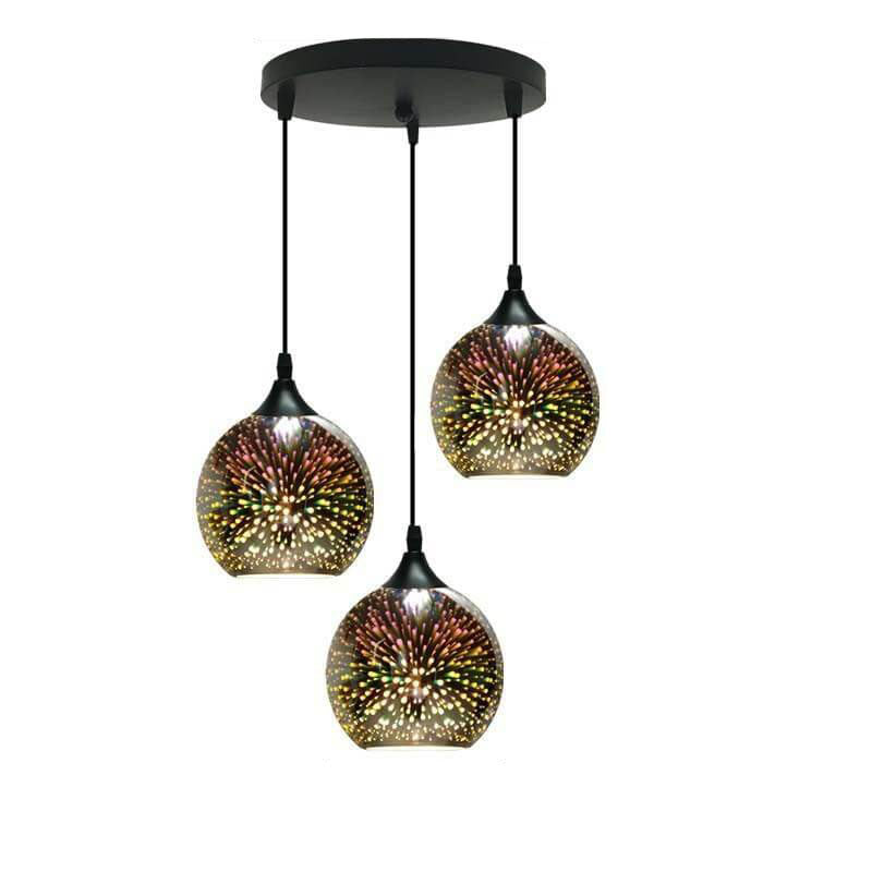 ElysianSpark 3D Creative LED Kronleuchter | 2/3 Lichter | Feuerwerksglas-Dome | Modernes Design | Stimmungslicht für Zuhause
