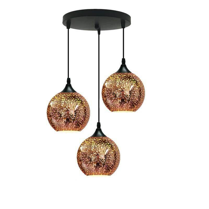 ElysianSpark 3D Creative LED Kronleuchter | 2/3 Lichter | Feuerwerksglas-Dome | Modernes Design | Stimmungslicht für Zuhause