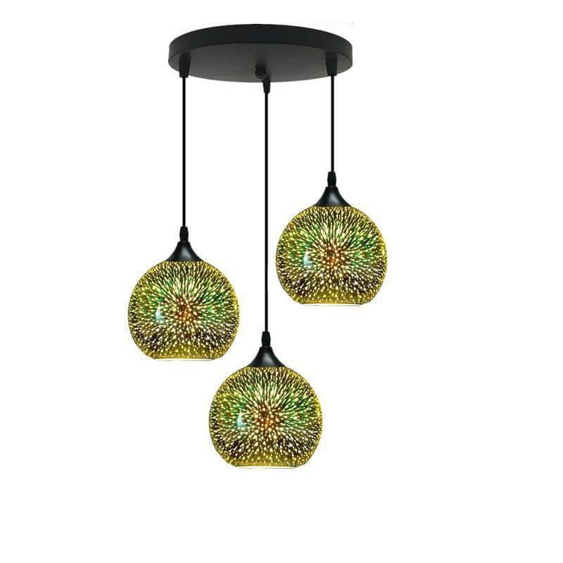 ElysianSpark 3D Creative LED Kronleuchter | 2/3 Lichter | Feuerwerksglas-Dome | Modernes Design | Stimmungslicht für Zuhause