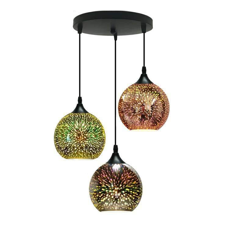 ElysianSpark 3D Creative LED Kronleuchter | 2/3 Lichter | Feuerwerksglas-Dome | Modernes Design | Stimmungslicht für Zuhause
