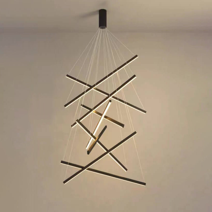 GeoLuma Nordic LED Kronleuchter | Geometrisches Linien-Design aus Eisen & Aluminium | 3-9 Flammen | Modern & Energieeffizient