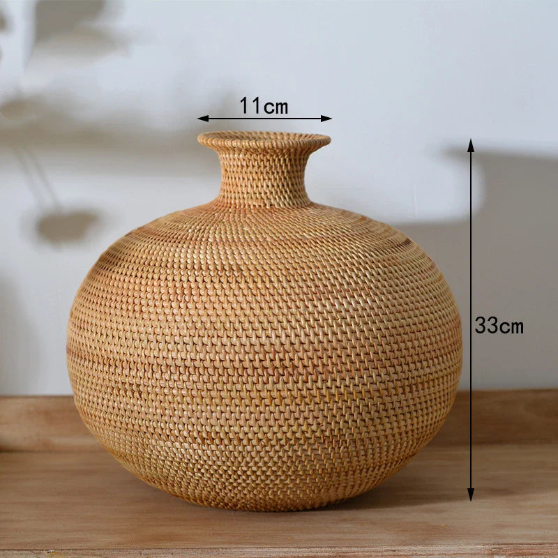 WickerGlow Rattan Vase | Handgefertigter Blumenkorb | Natürliche Dekoration | Stilvolles Design für Zuhause