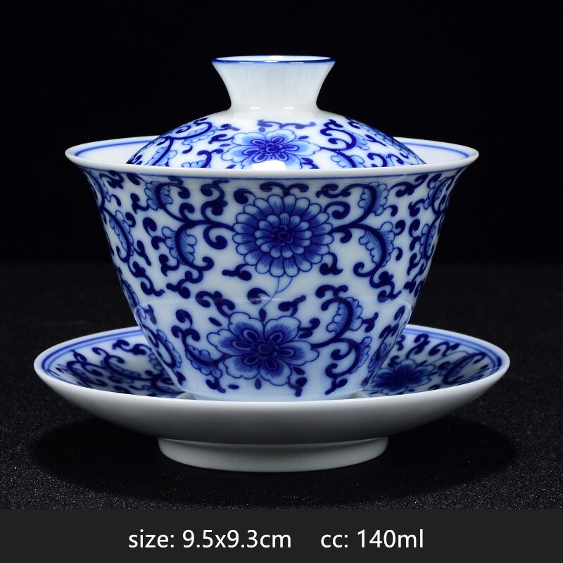 PorceVive Gaiwan Teetasse | Handgefertigtes Porzellan mit Landschaftsmuster | Chinesisches Teeset mit Deckel