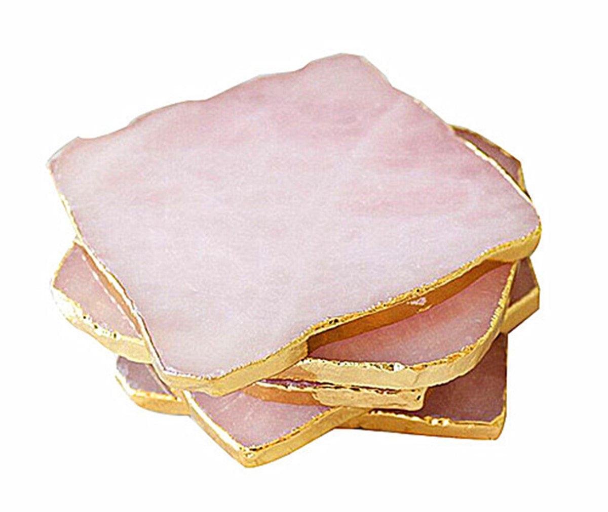 GemLuxe Rosenquarz Untersetzer | Natürliche Kristallplatte in Sechseckform | Elegantes Wohnaccessoire mit Goldrand
