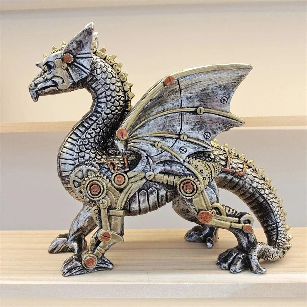 GearMorph Steampunk Tierfigur aus Harz | Industriestil Tischdeko | Mechanischer Drache, Elefant & Schnecke | Kunstvolle Deko für Zuhause