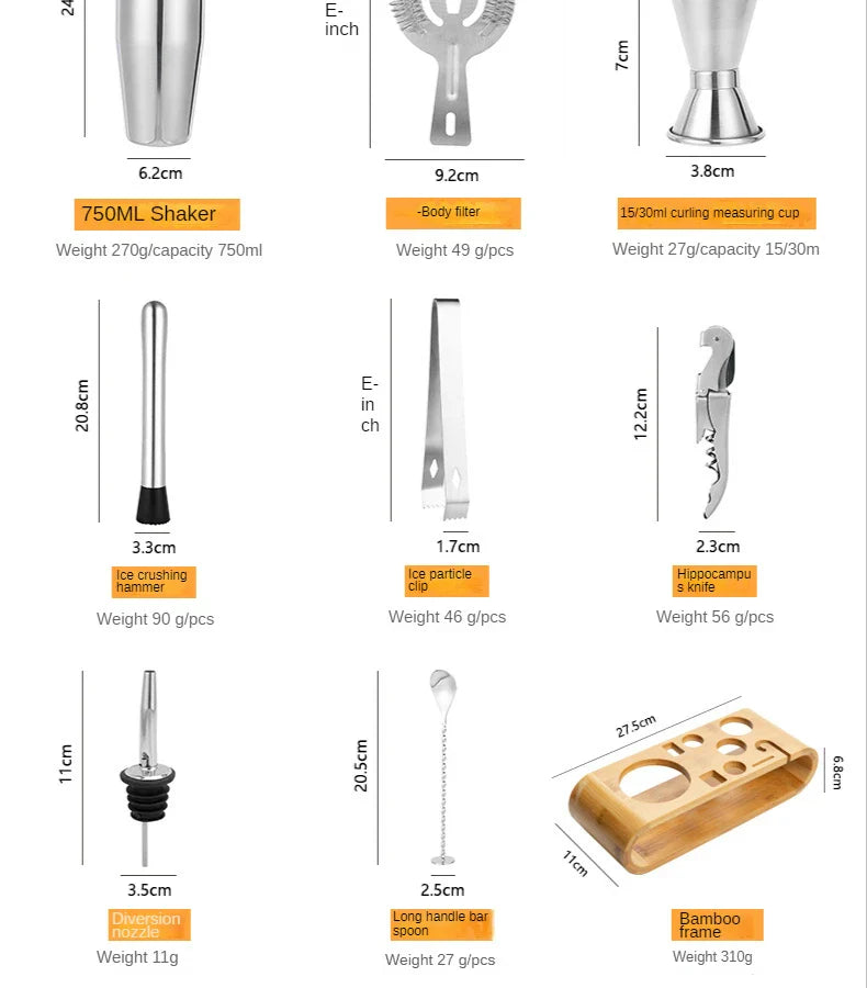 MixArt Metallisches Bar-Set | Elegantes Cocktail- und Barkeeper-Set | Perfekte Getränke leicht gemacht