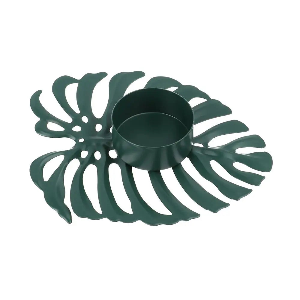 LumiLeaf Monstera Kerzenhalter aus Eisen | Gold & Grün | Tropisches Design | Wohn- und Tischdeko