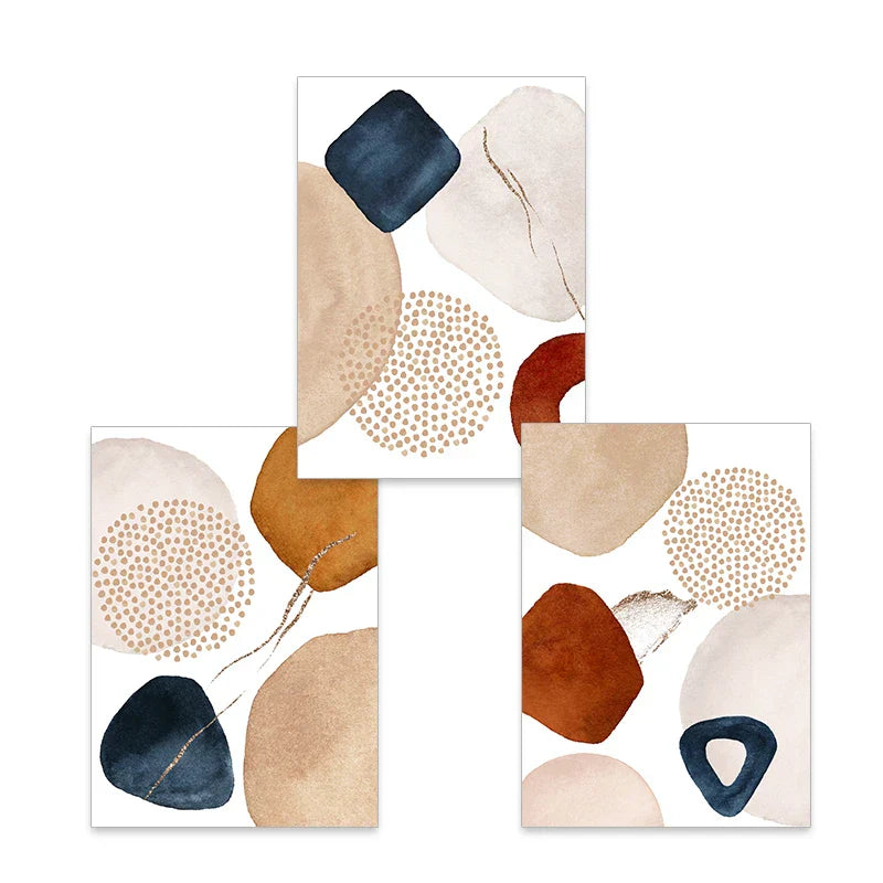 BohoBlush Aquarell Poster | Abstrakter Leinwanddruck in Beige, Rosa & Gold | Geometrische Wandkunst für Wohnzimmer & Dekoration