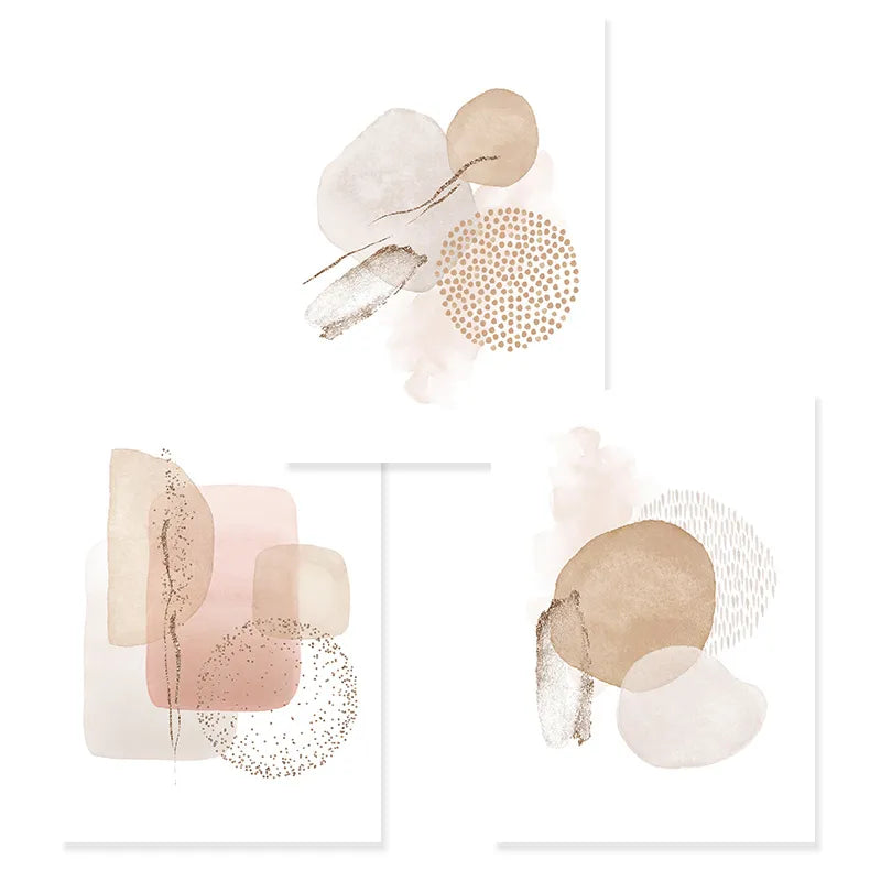 BohoBlush Aquarell Poster | Abstrakter Leinwanddruck in Beige, Rosa & Gold | Geometrische Wandkunst für Wohnzimmer & Dekoration