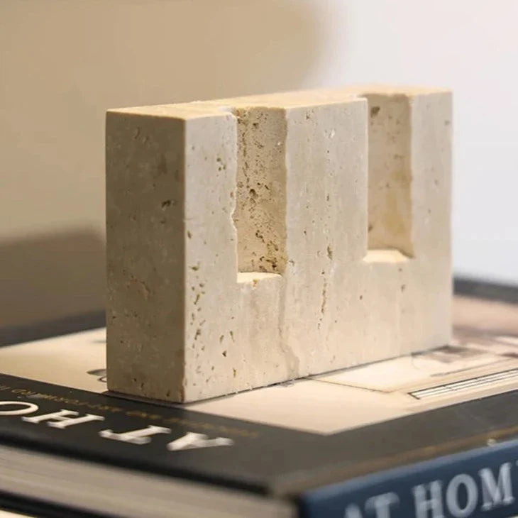 Candora Travertin-Kerzenhalter | Stilvolle Tischdeko | Faux-Travertin für Elegantes Ambiente