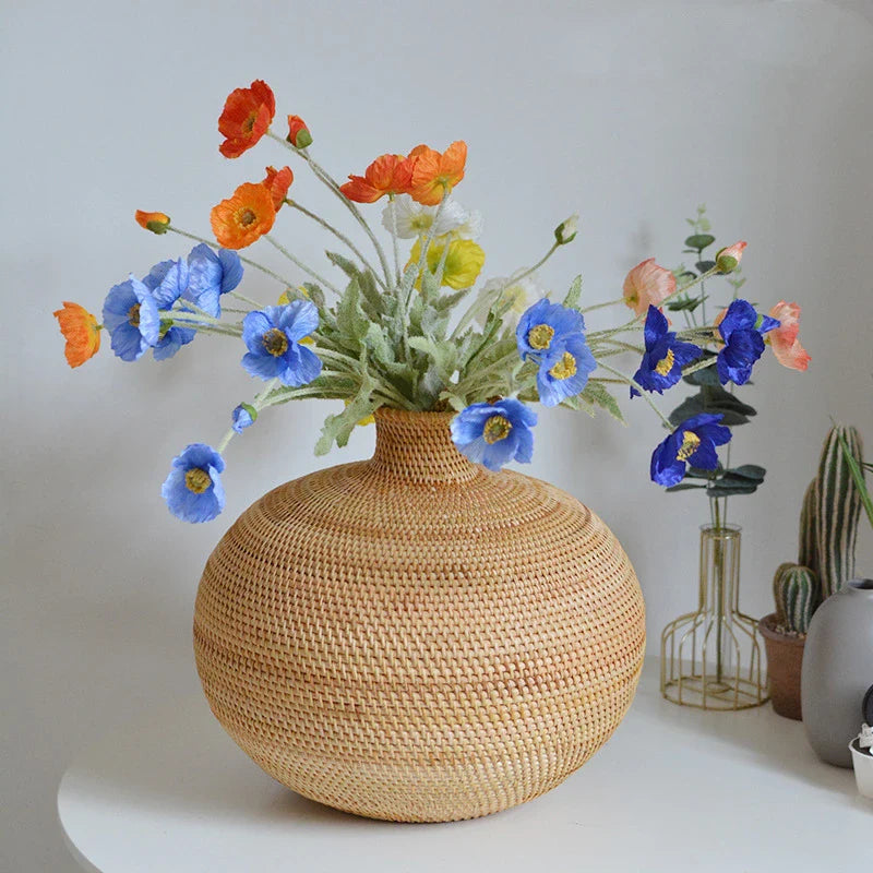 WickerGlow Rattan Vase | Handgefertigter Blumenkorb | Natürliche Dekoration | Stilvolles Design für Zuhause