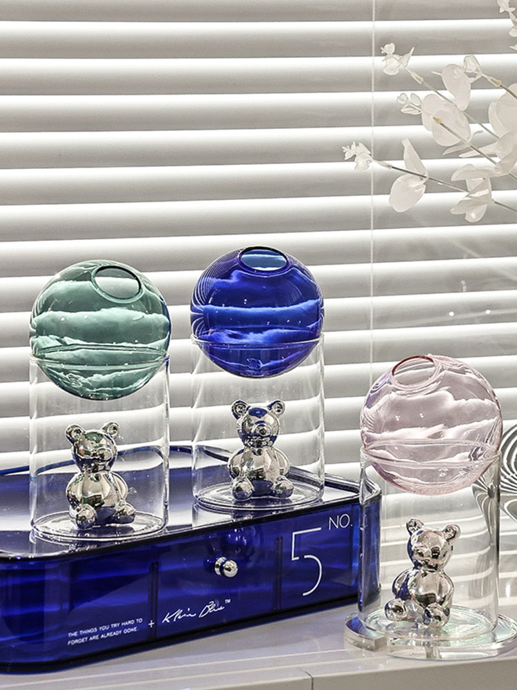 CosmoBear Glasvase | Galaktisches Design | Dekorative Vase | Bärförmige Glasvase für Blumen und Dekoration