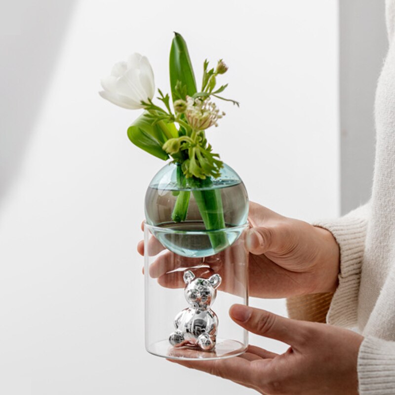 CosmoBear Glasvase | Galaktisches Design | Dekorative Vase | Bärförmige Glasvase für Blumen und Dekoration