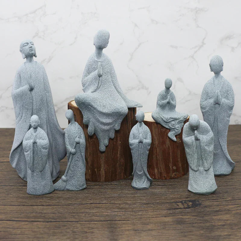 TranquilStone Buddha Figuren Set | Meditative Mönchs Statuen | Zen Garten Dekoration | Achtsamkeit & Feng Shui Deko für Zuhause