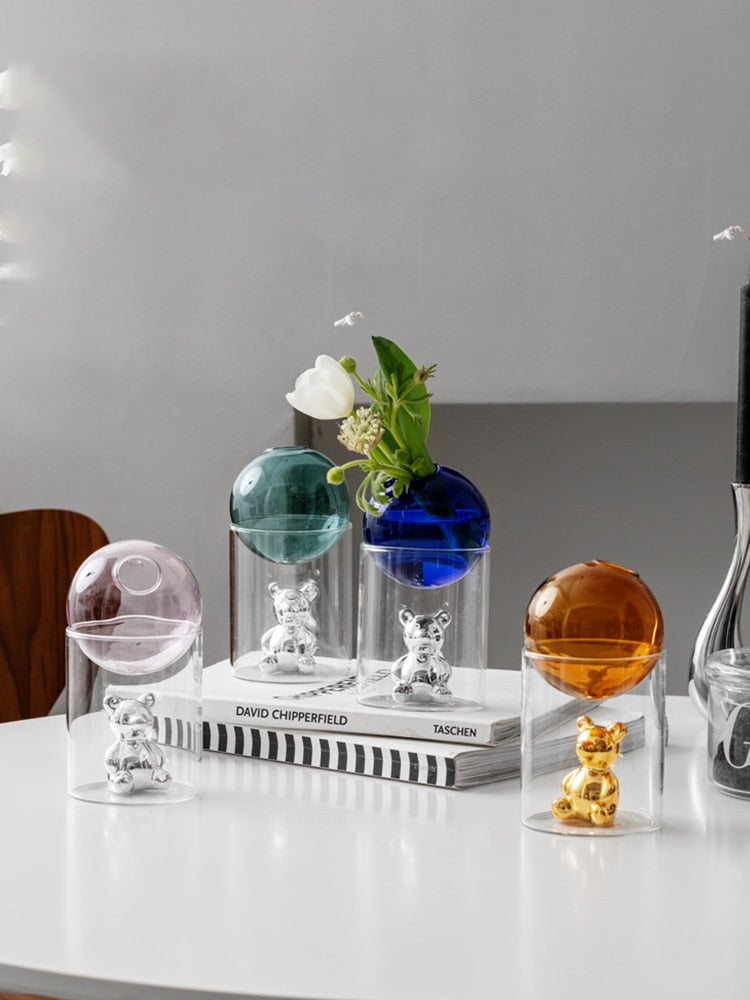 CosmoBear Glasvase | Galaktisches Design | Dekorative Vase | Bärförmige Glasvase für Blumen und Dekoration