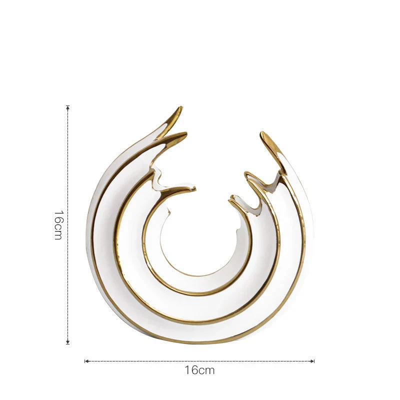 Aurivella Grace Vase | Weiß & Gold | Wellenform Porzellan | Elegante Tischdekoration für Wohnkultur & Blumenarrangement