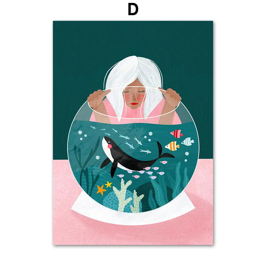 ArtWave Nordische Tierkunst-Leinwand | Wal Delfin Leopard | Poster und Drucke | Wohnzimmer Wanddeko