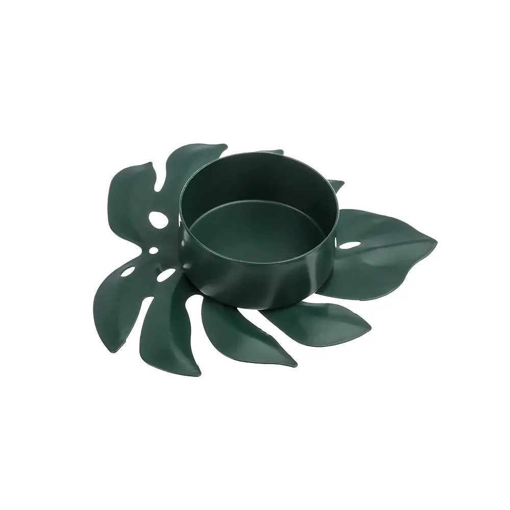 LumiLeaf Monstera Kerzenhalter aus Eisen | Gold & Grün | Tropisches Design | Wohn- und Tischdeko
