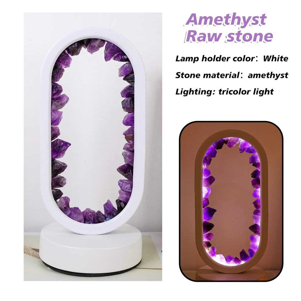 CrystalLoom Amethyst Nachtlicht | Natürliches Ovallicht | Stimmungsvolles Design für Schlafzimmer & Dekoration