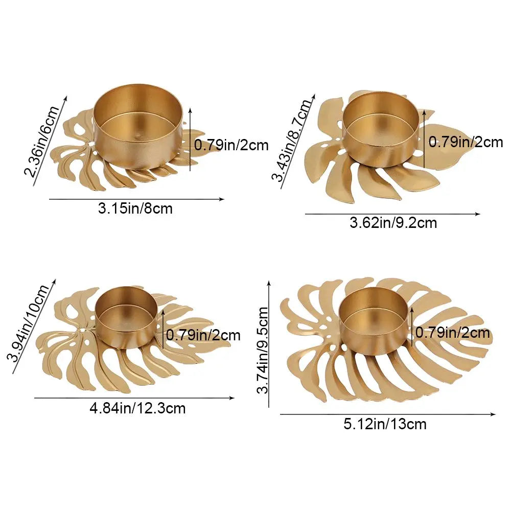 LumiLeaf Monstera Kerzenhalter aus Eisen | Gold & Grün | Tropisches Design | Wohn- und Tischdeko