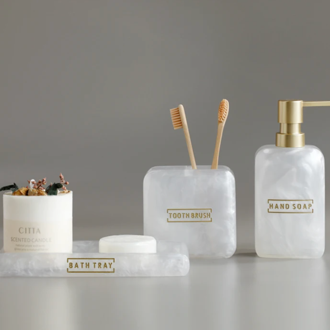 LustraPearl Badezimmer-Set 3-teilig | Elegantes Perlmutt-Design | Luxuriöse Badaccessoires