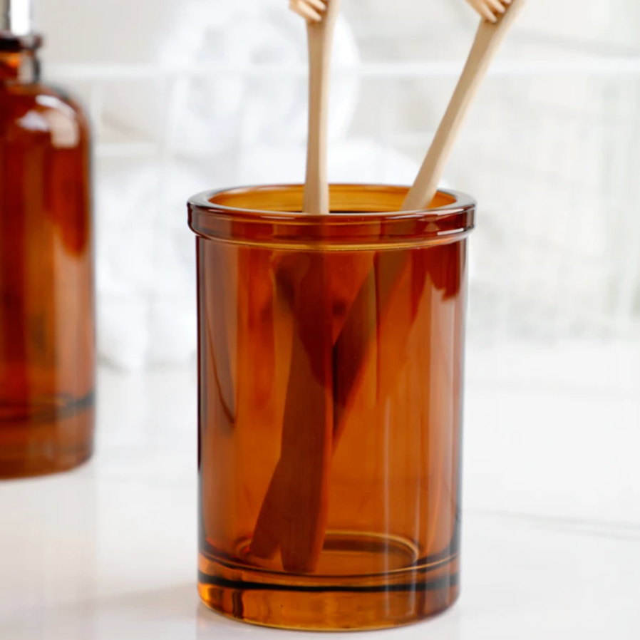 AquaSet Glas Badezimmer-Set | 4-teilig | Elegantes Apotheker-Design | Seifenspender, Zahnbürstenhalter & Zubehör