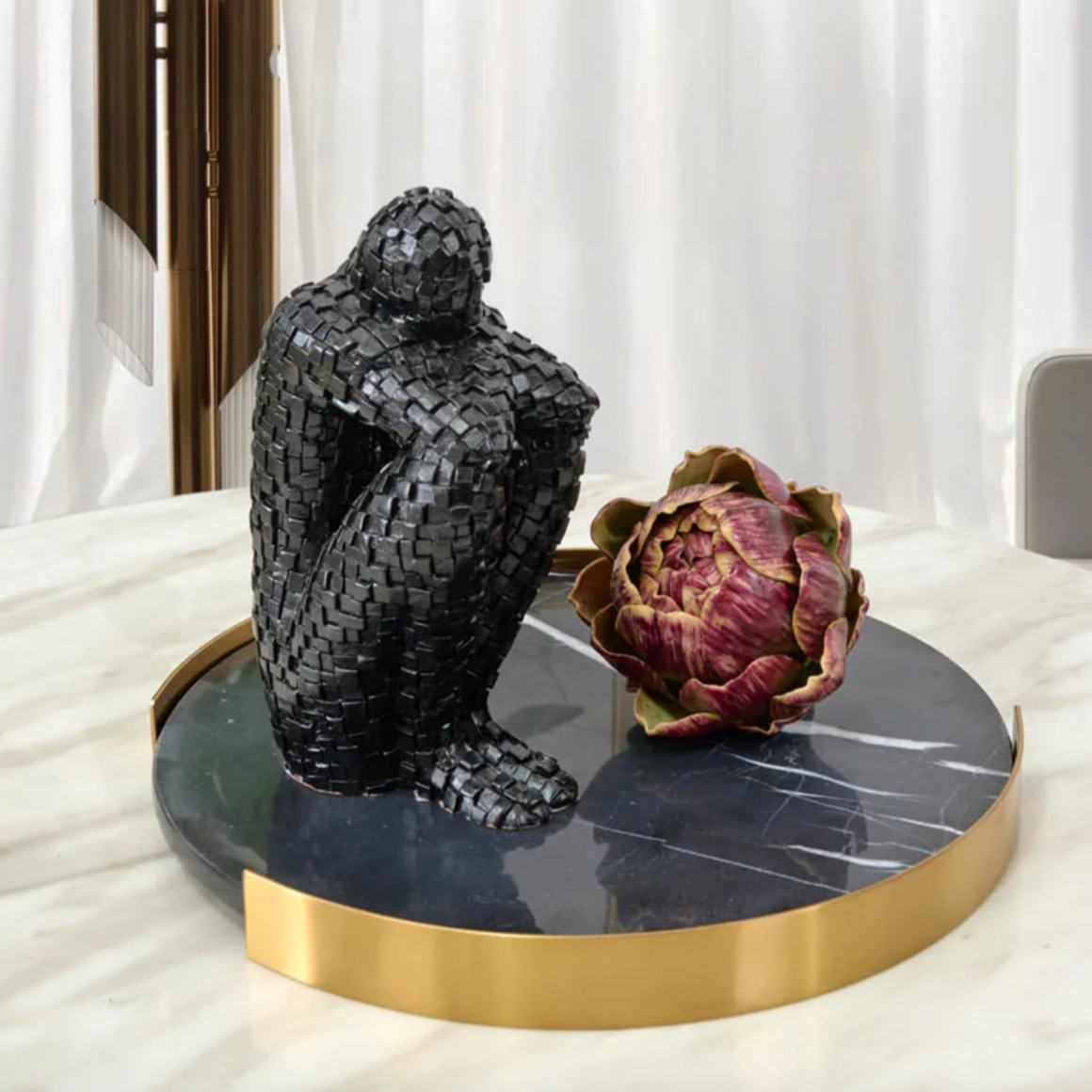 MarbellaLux Natur-Marmor Serviertablett | Luxuriöse Dekoration | Hochwertig & Zeitlos | Perfekt für Küche & Wohnzimmer