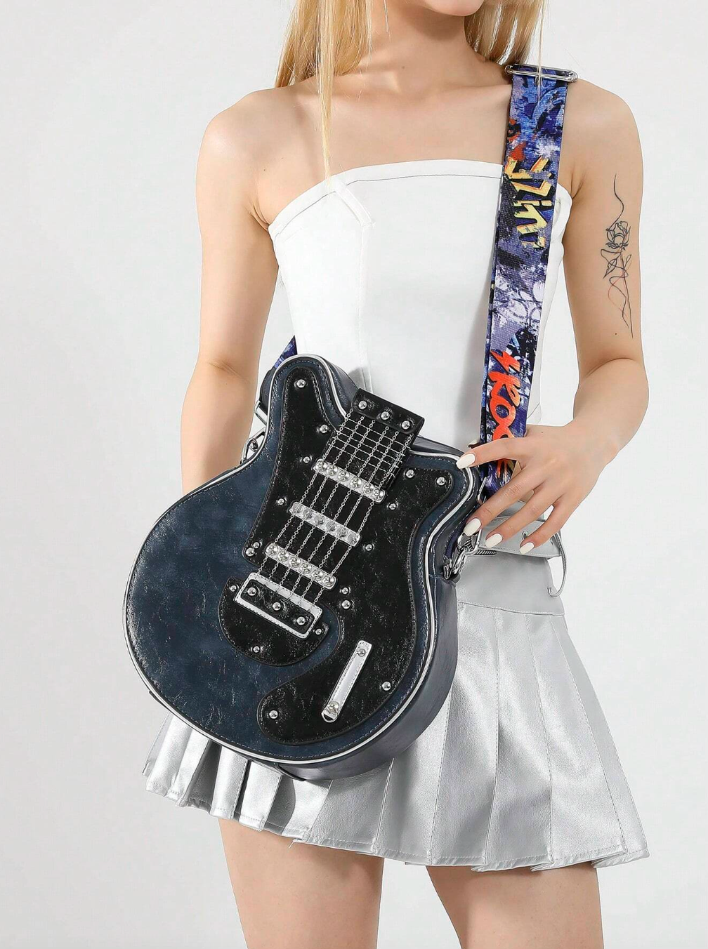 GuitarHero Vintage Retro Gitarren-Crossbody-Tasche | Rockiger Look | Modische Umhängetasche