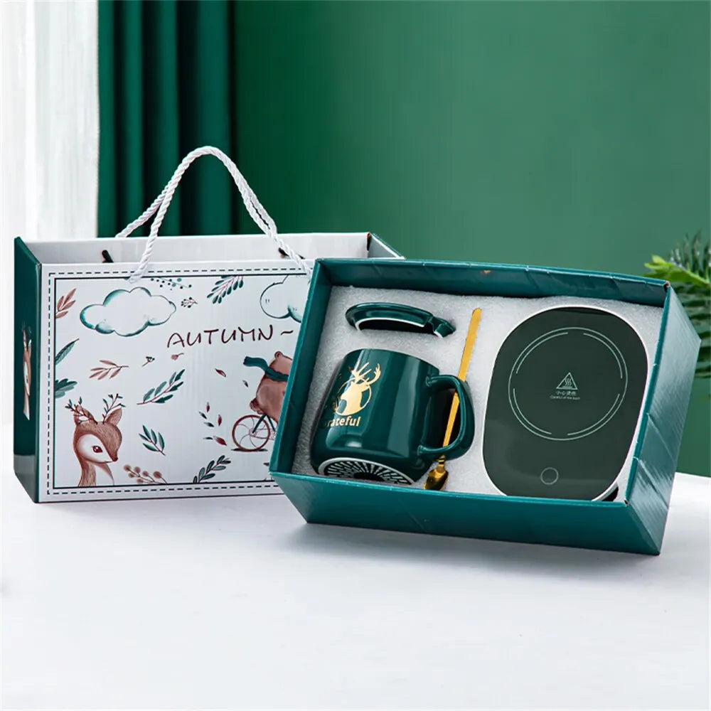 ThermoGlow Smart Becher Set mit Keramikheizung | Tassenwärmer | Elektrischer Untersetzer für Kaffee & Tee