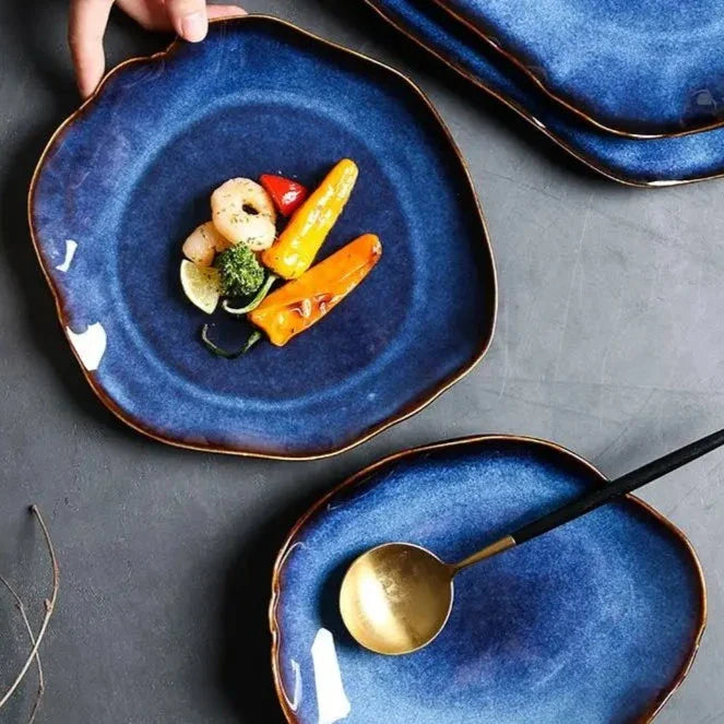 TerraViva Laguna Teller Set | 4-teiliges Keramik-Set | Handgefertigte Design-Teller