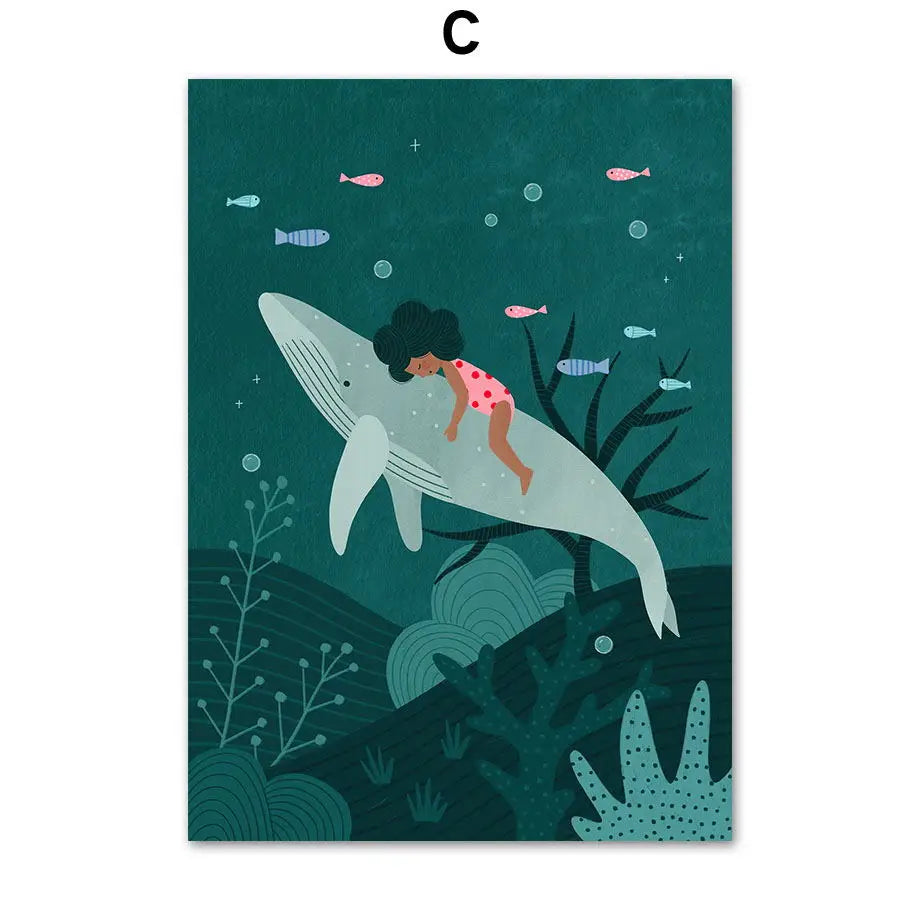 ArtWave Nordische Tierkunst-Leinwand | Wal Delfin Leopard | Poster und Drucke | Wohnzimmer Wanddeko